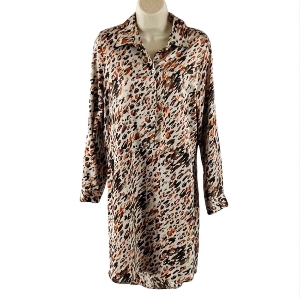 a.n.a. animal print long sleeve shirt dress